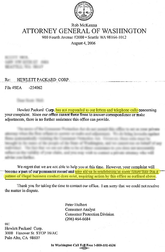 HP Refuses to Reply to the Attorney General!
