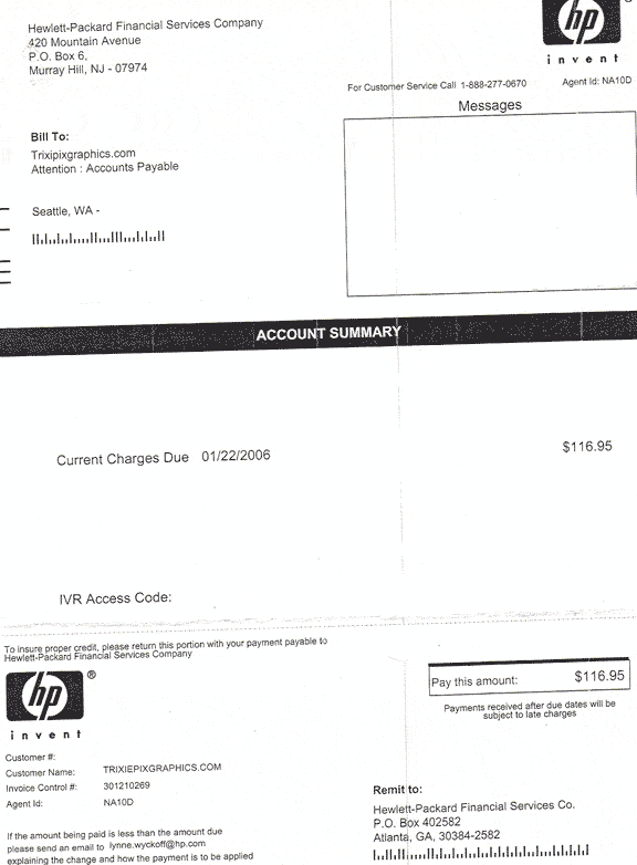 HP Financial: Overcharge attempt for January, 2006