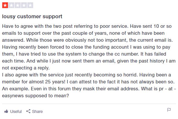 Does Easynews customer support reply to problems?