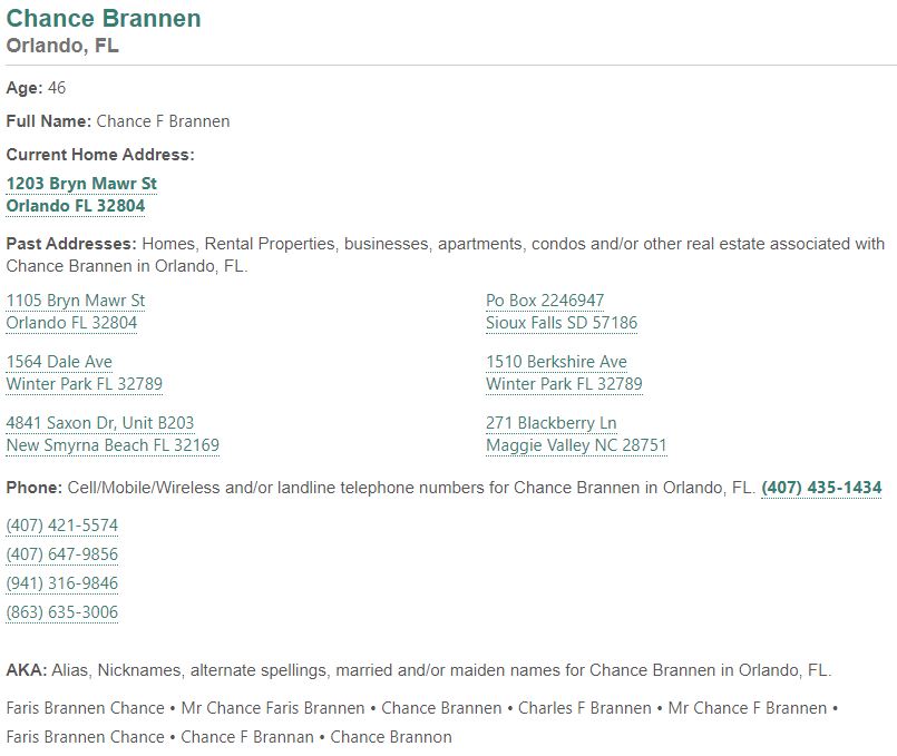 Past addresses of Chance Brannen?