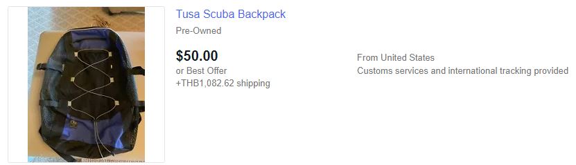 eBay SCUBA Tank Backpack, fairly priced with fairly priced shipping