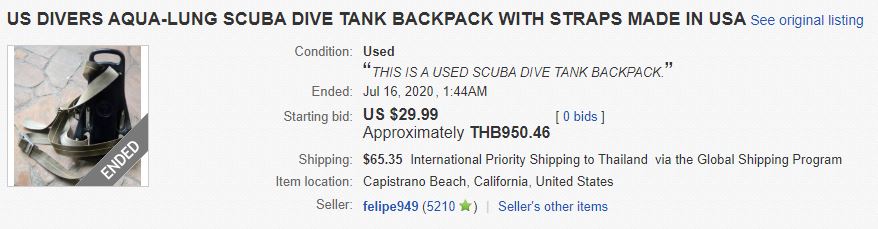 eBay SCUBA Backpack, by eBay seller felipe949. Fair shipping price or not?