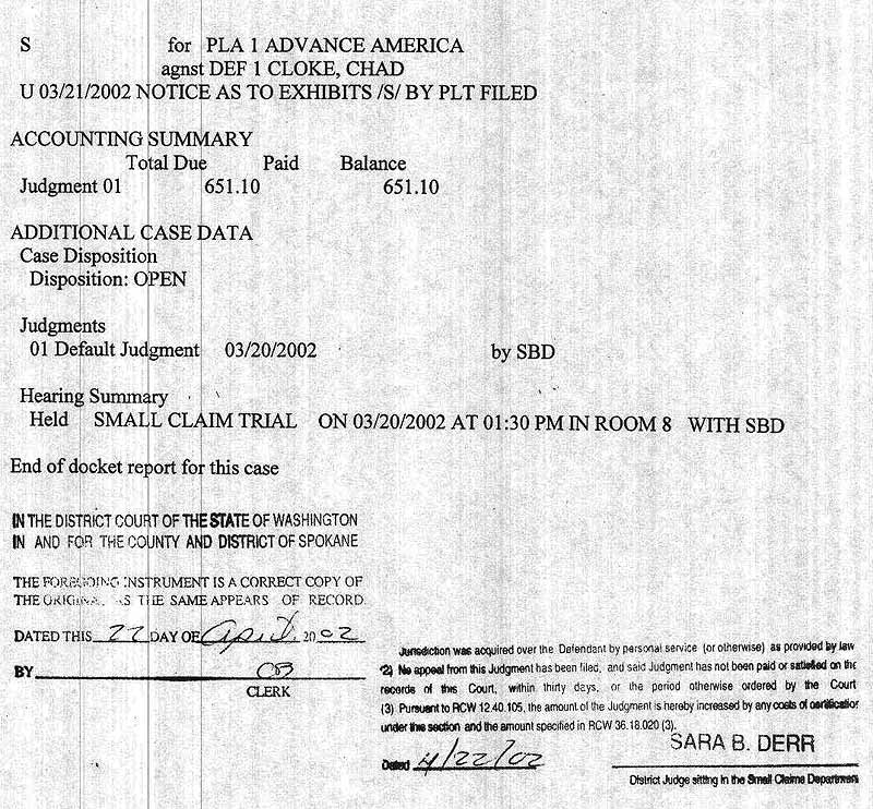 Chad Cloke, Default Judgement, 1